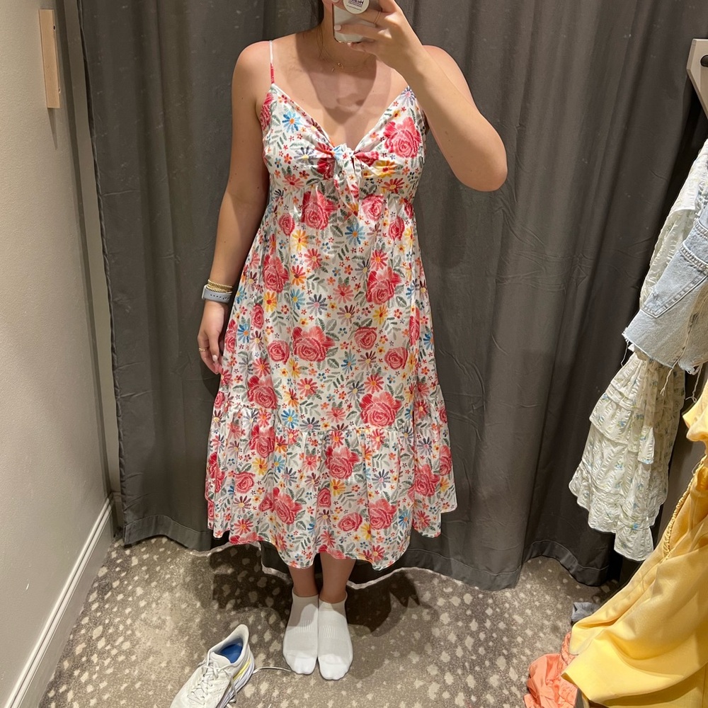 moodie Pink Multi Floral V-Neck Spaghetti Strap Midi Dress